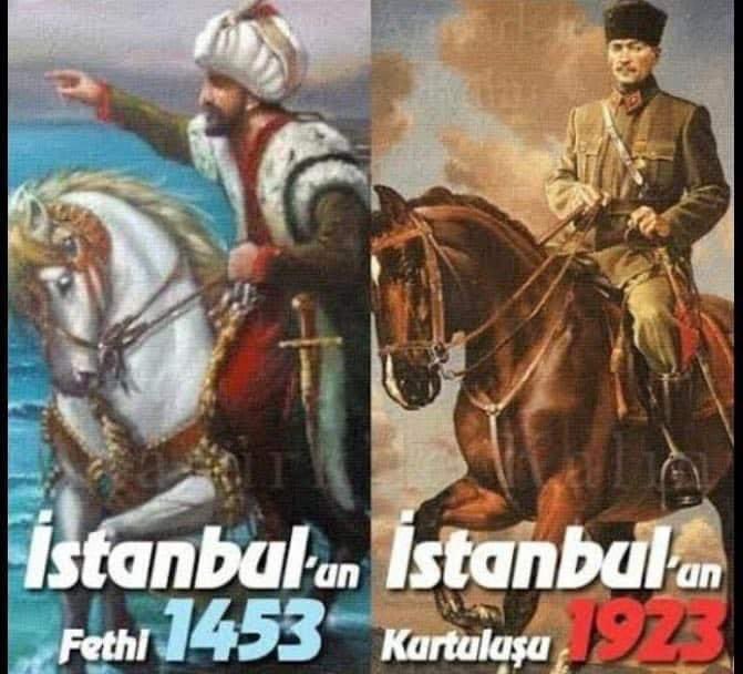 ACamekan's tweet photo. Biri Istanbulu fethetti diğeri kurtardı
Biri surları delik deşik etti diğeri düşmanı denize döktü
İkisi de #Türk Milleti daima bu #cihanda var olsun diye savaştı
Biri cihan padişahı #Fatih #SultanMehmed han Diğeri yok olmaya başlayan bir #milleti arkasına alıp 7 duvelle #savaşarak denize döken #Başkomutan #Mustafa #Kemal #Atatürk Birini sevip diğerine düşman olmayı hayretle izledim yıllardır ikisi de bizim #Ata'mız farkında mısınız
#istanbulunfethikutluolsun #29mayıs1453💜🇹🇷💜#Fetih1453