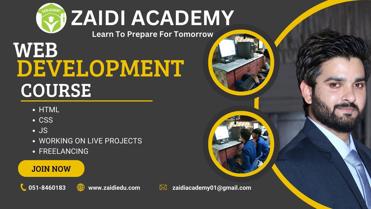 ZaidiAcademy's tweet photo. Your Gateway to the Digital World!

Are you a student with a passion for technology and a desire to create stunning websites? Look no further! Join renowned web development expert Ali Zaidi on an exhilarating journey into the world of web development. https://t.co/DEYiPApnYW