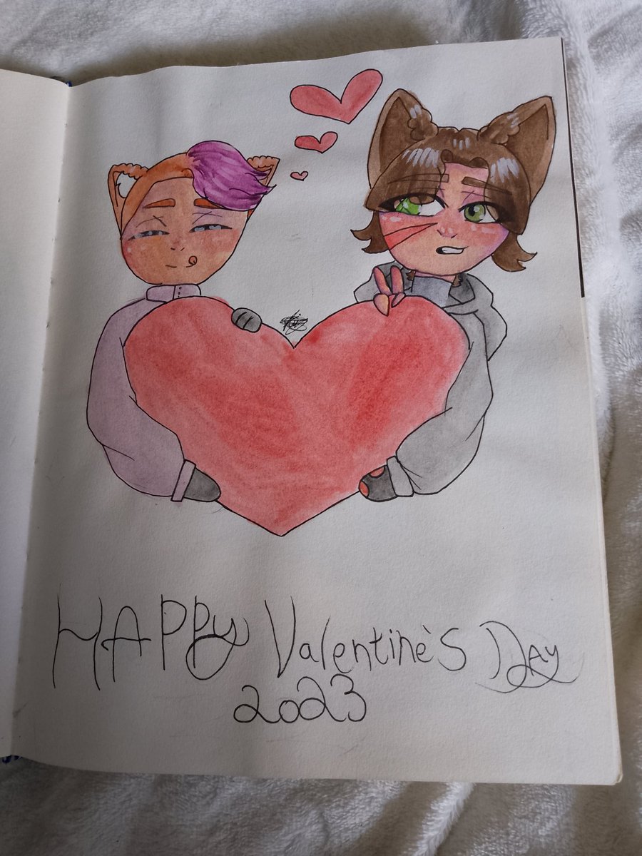 TheFallenWolf's tweet photo. A picture I did for my darling of our personas for valtintimes day 💓 love you @infetedneptune 💓

#art #drawing #thefallenwolf #wolfiessketchbook #watercolours #pencil #oc #persona #valentimesday https://t.co/go6MBpTcjF