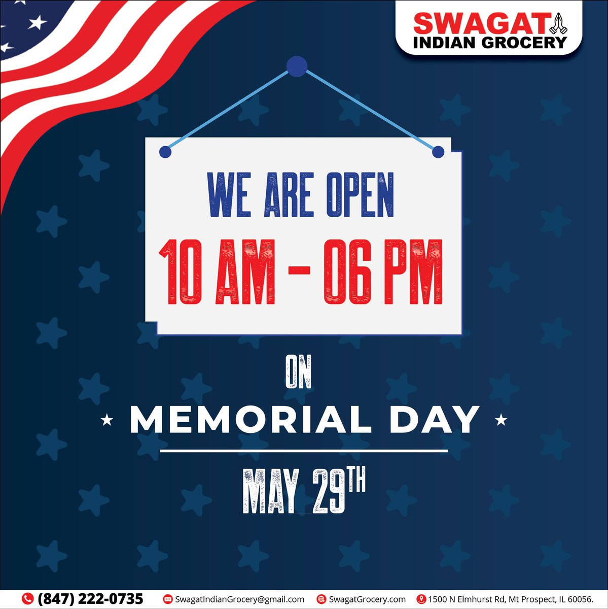 𝐓𝐡𝐢𝐬 𝐌𝐞𝐦𝐨𝐫𝐢𝐚𝐥 𝐃𝐚𝐲, 𝐰𝐞'𝐫𝐞 𝐡𝐞𝐫𝐞 𝐭𝐨 𝐬𝐞𝐫𝐯𝐞 𝐲𝐨𝐮 𝐰𝐢𝐭𝐡 𝐬𝐩𝐞𝐜𝐢𝐚𝐥 𝐬𝐭𝐨𝐫𝐞 𝐡𝐨𝐮𝐫𝐬 𝐟𝐫𝐨𝐦 𝟏𝟎 𝐀𝐌 𝐭𝐨 𝟔 𝐏𝐌.

Shop Now👉: swagatgrocery.com

#MemorialDay #happymemorialday #RememberAndHonor #StoreHours #SwagatIndianGrocery