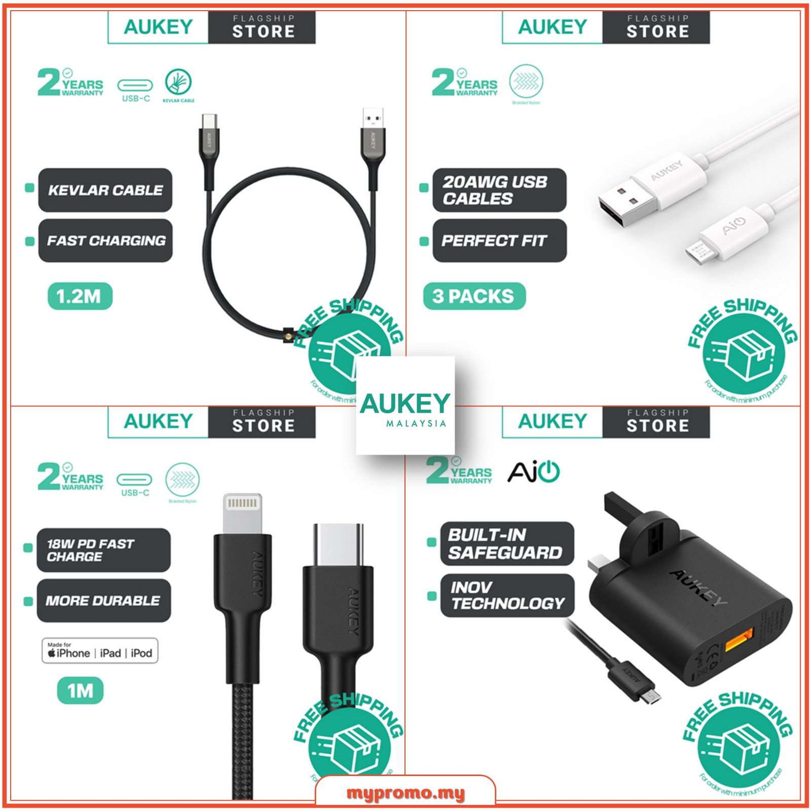 Aukey - Fast Charging Cables available on Shopee