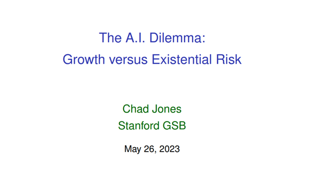 Last week at #MarkusAcademy we had @StanfordGSB Prof. Chad Jones @ChadJonesEcon to discuss his new paper on A.I.: “The A.I. Dilemma: Growth versus Existential Risk.” A thread with the highlights 👇👇1/5