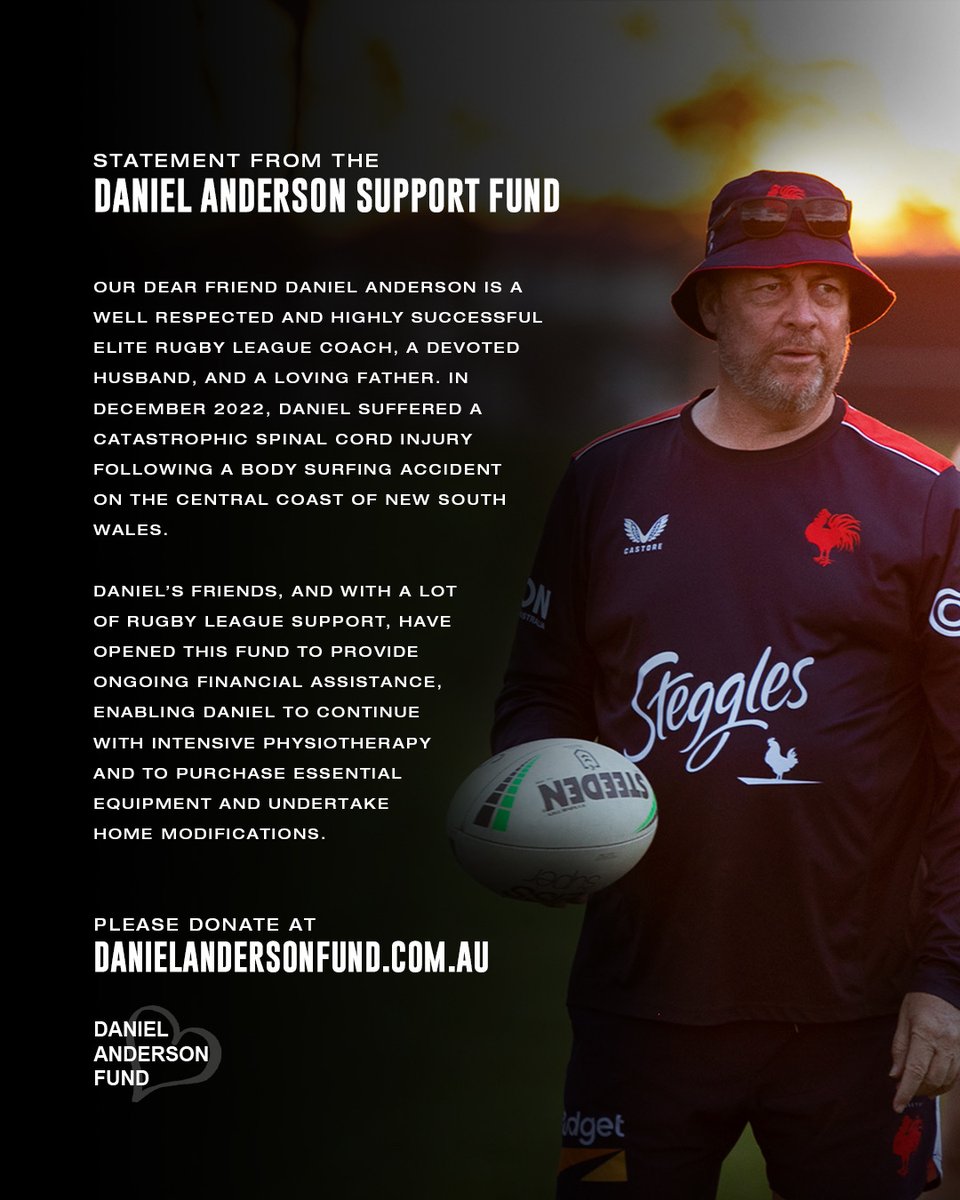 The NRL community has come together to proudly launch The Daniel Anderson Support Fund to help raise much-needed funds for our Head of Recruitment.

More Information - danielandersonfund.com.au

#EastsToWin