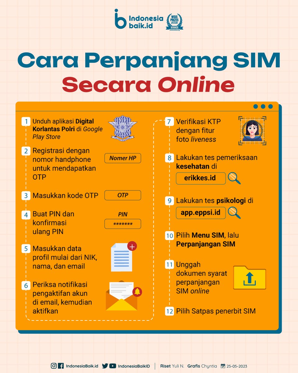 IndonesiaBaikId's tweet photo. Hai SohIB! Sudah waktunya perpanjang SIM? SohIB bisa mengurus #PerpanjanganSIM secara online lho. Yuk, simak langkah-langkahnya.
#IndonesiaBaik #YangMudaSukaData #EdukasiInformasi #Infografis #SIM #SIMOnline #TarifSIM #LaluLintas #KominfoNewsroom https://t.co/O72TeLdFEp