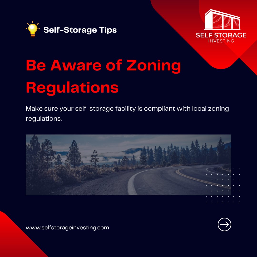 As a self-storage facility owner, it's important to ensure that your property is compliant with local zoning regulations. 📋🏢🔍💼💰🚫👮‍♂️

#selfstorage #zoningregulations #compliance #buildingcodes #permits #legalissues #rentersafety #propertymanagement #businessgrowth