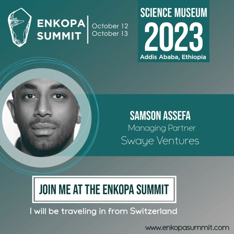 Join me at the #ENKOPA Summit - I will be sharing my thoughts on VC, PE  #investment landscape in Sub-saharan #Africa (Ethiopia) &amp; on the progress of the #Enkopa #Entrepreneurship Fund established in partnership with Swaye Ventures <a href="/SwayeInfo/">Swaye Ventures Inc.</a>, <a href="/LaurendeauAssoc/">Laurendeau & Associates</a>  &amp; <a href="/Jobs_FDRE/">የሥራና ክህሎት ሚኒስቴር / Ministry of Labor and Skills</a>