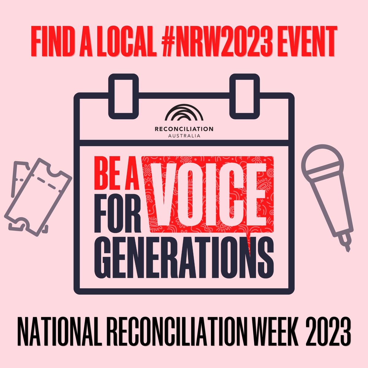📅FIND AN EVENT NEAR YOU🎤
 
National Reconciliation Week 2023 runs until Saturday 3 June.

Search the #NRW2023 calendar to find local events or explore virtual opportunities: bit.ly/3oIe6v4

Register your event: bit.ly/3L9SoYe

#Reconciliation #BeAVoice