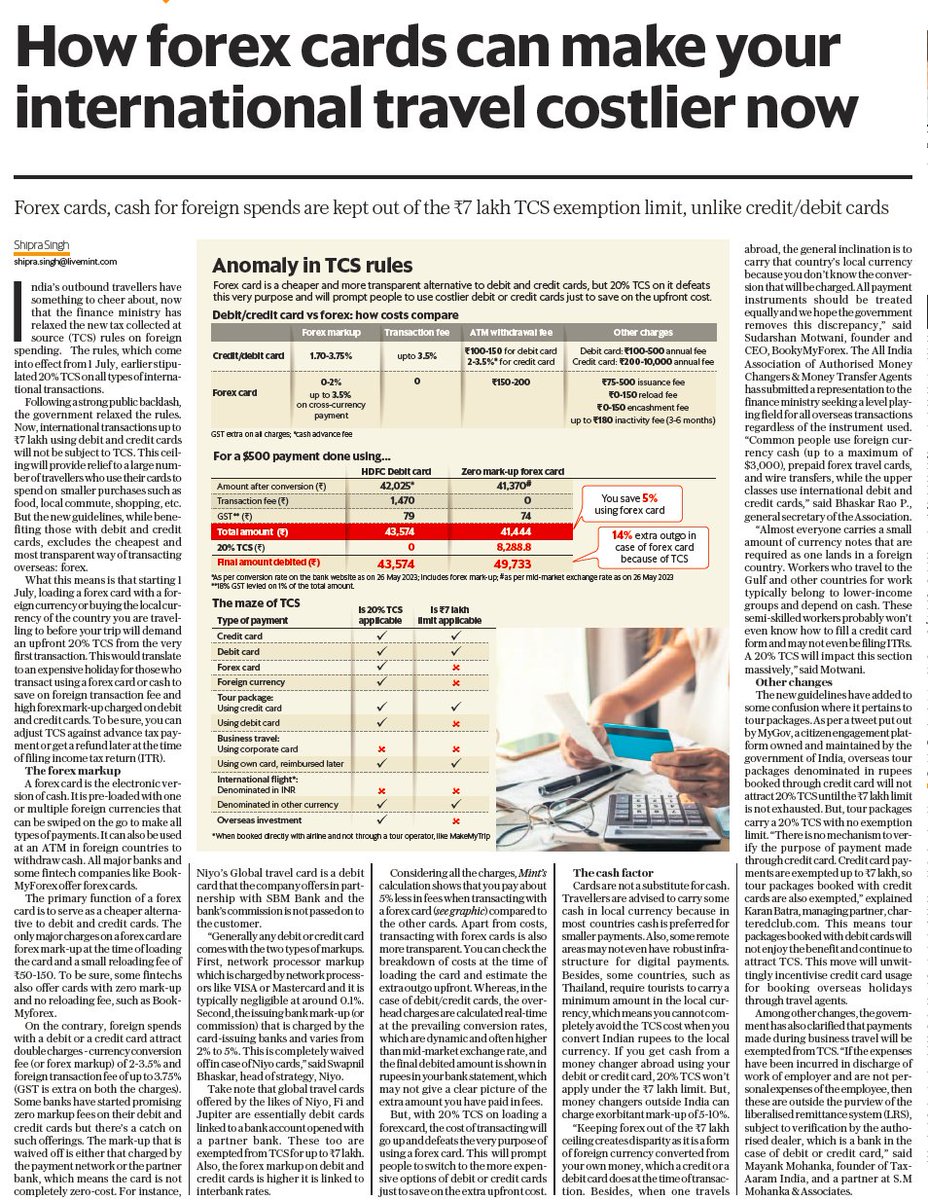 Predictably, UPSC parrots have turned TCS/LRS in to a pig's breakfast. The cheapest and most transparent method of forex spending for Indians abroad is now the among the most inconvenient and expensive.