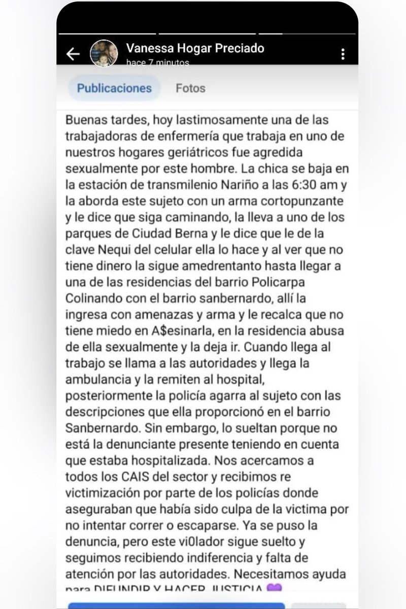 MONYRODRIGUEZOF's tweet photo. ¿Cómo es posible que a un violador lo dejen libre señores @PoliciaBogota @DirectorPolicia ojo a esta denuncia @FiscaliaCol @secredistmujer https://t.co/h8SbjPwD9I