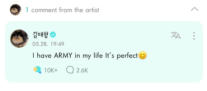 psvante07's tweet photo. "Tengo ARMY en mi vida Es perfecto 😊"

-Kim Taehyung https://t.co/yg1tn9JbWs