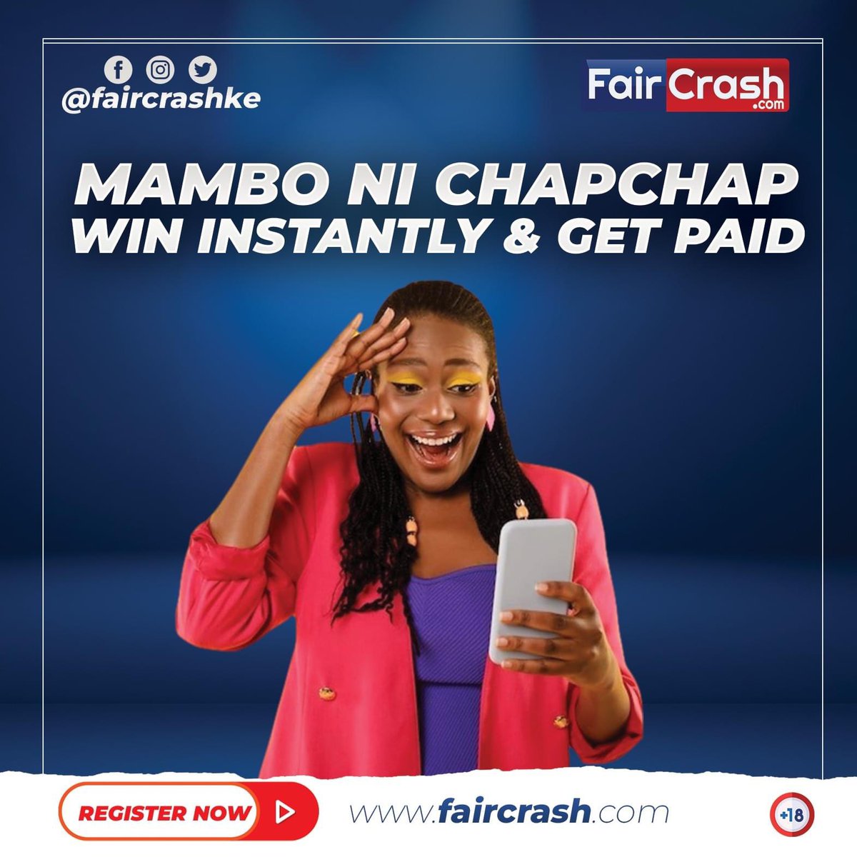 Mambo ni ChapChap Huku !! Wekelea bet yako ya 10 BOB and multiply your stake upto 5000x 💰Register today and join the winners! Fair Crash inalipa🔥💯 Register today! faircrash.com #faircrash #winbig 
#CrashGame #jackpot #MultiplierMania #onlinegaming #fun 💯💯