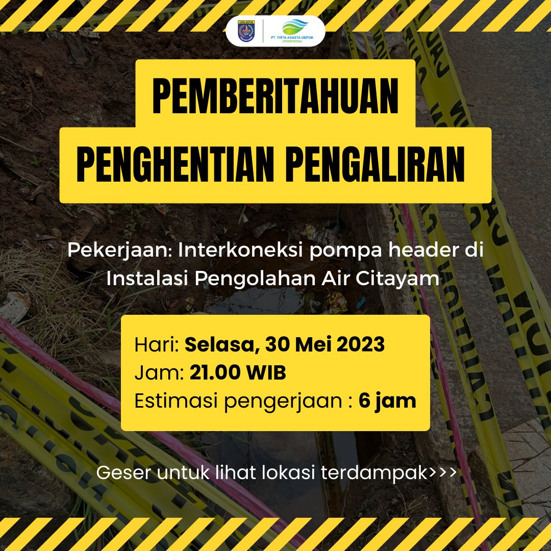 TirtaAsasta's tweet photo. Untuk #KawanAsasta yang daerahnya terdampak, kami mohon maaf ya alirannya terganggu karena kita sedang meningkatkan pelayanan.

Jangan lupa tampung air dulu ya.

#AsastaDepok
#TukangLedeng https://t.co/GWMgT7EJsc