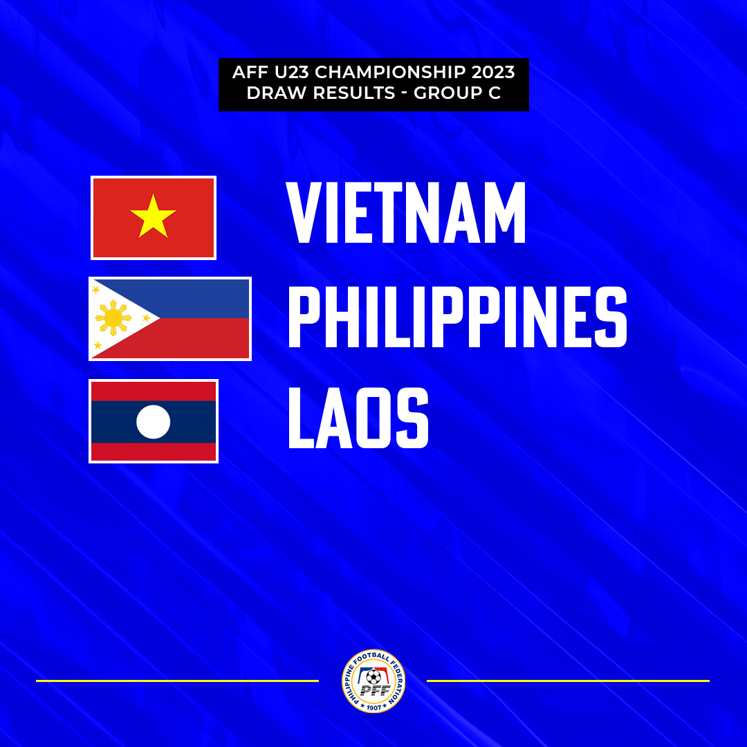 𝐀𝐅𝐅 𝐔𝟐𝟑 𝐂𝐡𝐚𝐦𝐩𝐢𝐨𝐧𝐬𝐡𝐢𝐩 𝐃𝐫𝐚𝐰 𝐑𝐞𝐬𝐮𝐥𝐭𝐬

The #PHIU23MNT🇵🇭 will face Vietnam and Laos in Group C of the AFF U23 Championship to be held this August 2023 in Thailand.

#LabanPilipinas #ParaSaBayan
