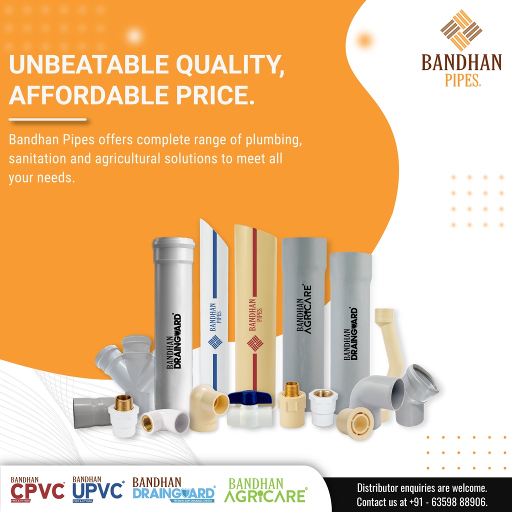 Bandhan Pipes provides a complete Plumbing and Piping Solution.
.
.⁠
#Bandhan #drainguards #SochoBandhanPipes #pipes #plumbing #pvc #pvcpipes #industry #cpvc #upvc #swr #waterpipes #water #watersupply #products #manufacturing