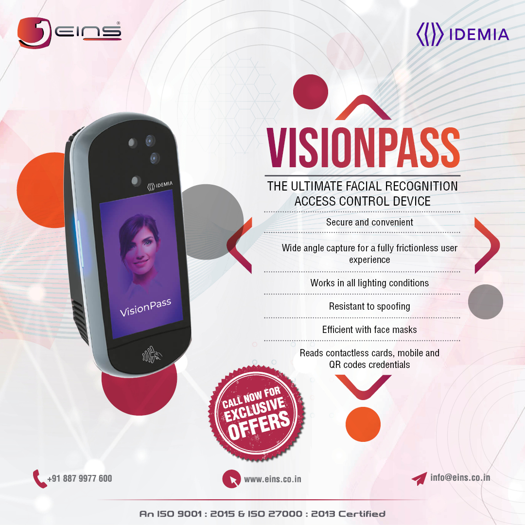 Looking for an advanced facial recognition system? 🙂  
At EINS we're thrilled to offer the cutting-edge facial recognition biometric solutions from IDEMIA.
Book demo  👉 bit.ly/452By72
 info@eins.co.in
8879977600 
#accesscontrolsystems #accesscontro#idemia #biometrics