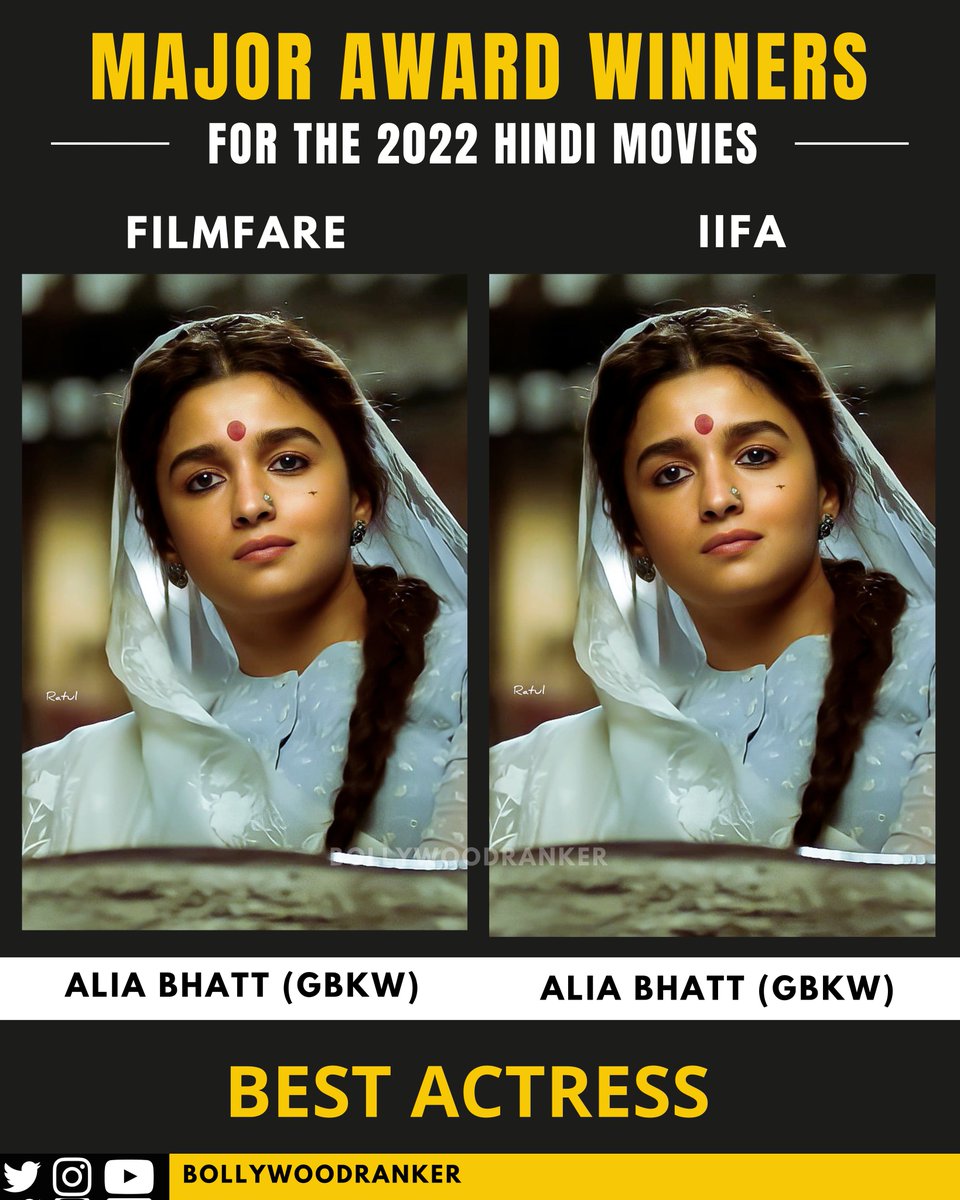 CineRanker's tweet photo. Here's a Summary of #Filmfare & #IIFA Award Winners of 2022 Hindi Movies!
While there are diversions among few categories, there's concensus among others!
Full Post on Instagram
#BRPosts https://t.co/jJK3a77qS9
