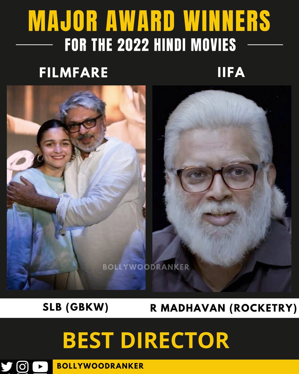 CineRanker's tweet photo. Here's a Summary of #Filmfare & #IIFA Award Winners of 2022 Hindi Movies!
While there are diversions among few categories, there's concensus among others!
Full Post on Instagram
#BRPosts https://t.co/jJK3a77qS9