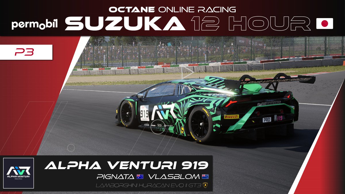 After 12 hours, a lot of tense battles and an extremely nervous heart in mouth moment in the final sector of the race, <a href="/AlphaVenturi_/">Alpha Venturi Racing</a> 818 have taken the win nudging out <a href="/BScompetition/">BS+COMPETITION</a> by 0.045 seconds across the line to claim the Permobil Suzuka 12 Hour Crown.