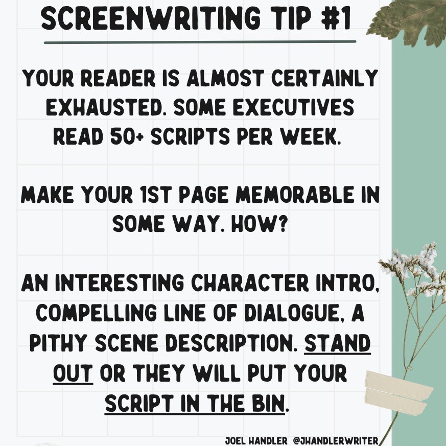 Joel Handler ๐ป (@jhandlerwriter) on Twitter photo Goodbye @Twitter!
Follow my IG <a href="/jhandlerwriter/">Joel Handler ๐ป</a> for more tips like these.
#writer
#writing
#screenwriter
#screenwriting Goodbye @Twitter!
Follow my IG <a href="/jhandlerwriter/">Joel Handler ๐ป</a> for more tips like these.
#writer
#writing
#screenwriter
#screenwriting