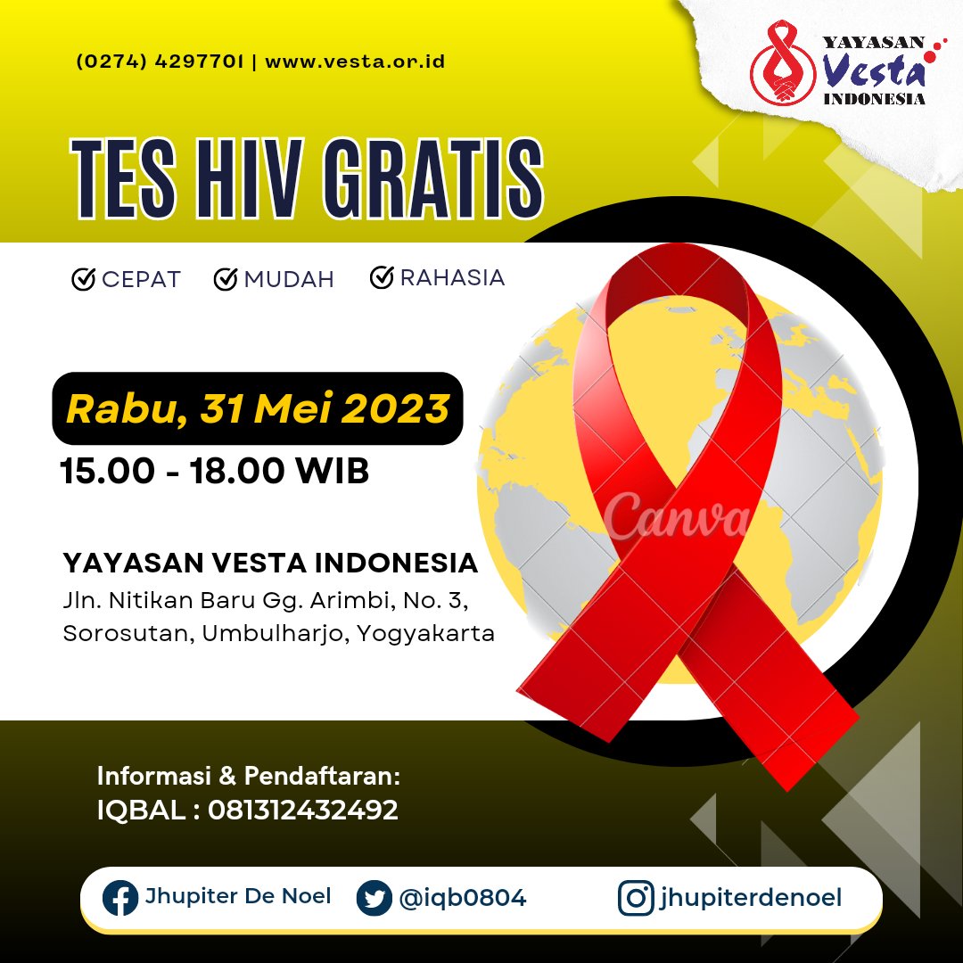 Monggo bisa diakses yg mau tes HIV besok Rabu ... bisa konfirmasi dulu ke WA ya 081312432492
#teshiv #teshivgratis #teshivjogja 
#gayjogja #gayjogjakarta