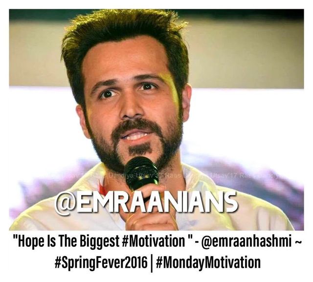 RohitSi16142859's tweet image. "Hope is the biggest motivation"- @emraanhashmi 💚

#SpringFever2016 |

#MondayMotivation #EmraanHashmi