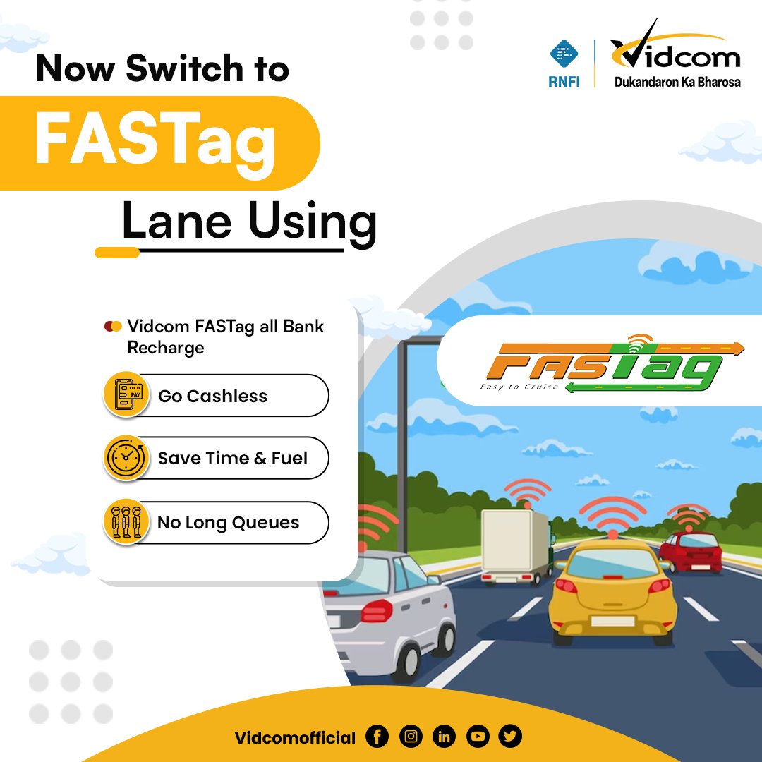 VidcomS's tweet photo. Skip the hassle of long queues and toll payments with 𝐕𝐢𝐝𝐜𝐨𝐦'𝐬 𝐅𝐚𝐬𝐭𝐓𝐚𝐠 𝐬𝐞𝐫𝐯𝐢𝐜𝐞𝐬!

#vidcom #digitalindia #tollplaza #digitalpayment #bharatqr #paymentsolutions #tollsystem #ministryofroadtransportandhighways #Fastag #savetime https://t.co/uUqSCTHz1C