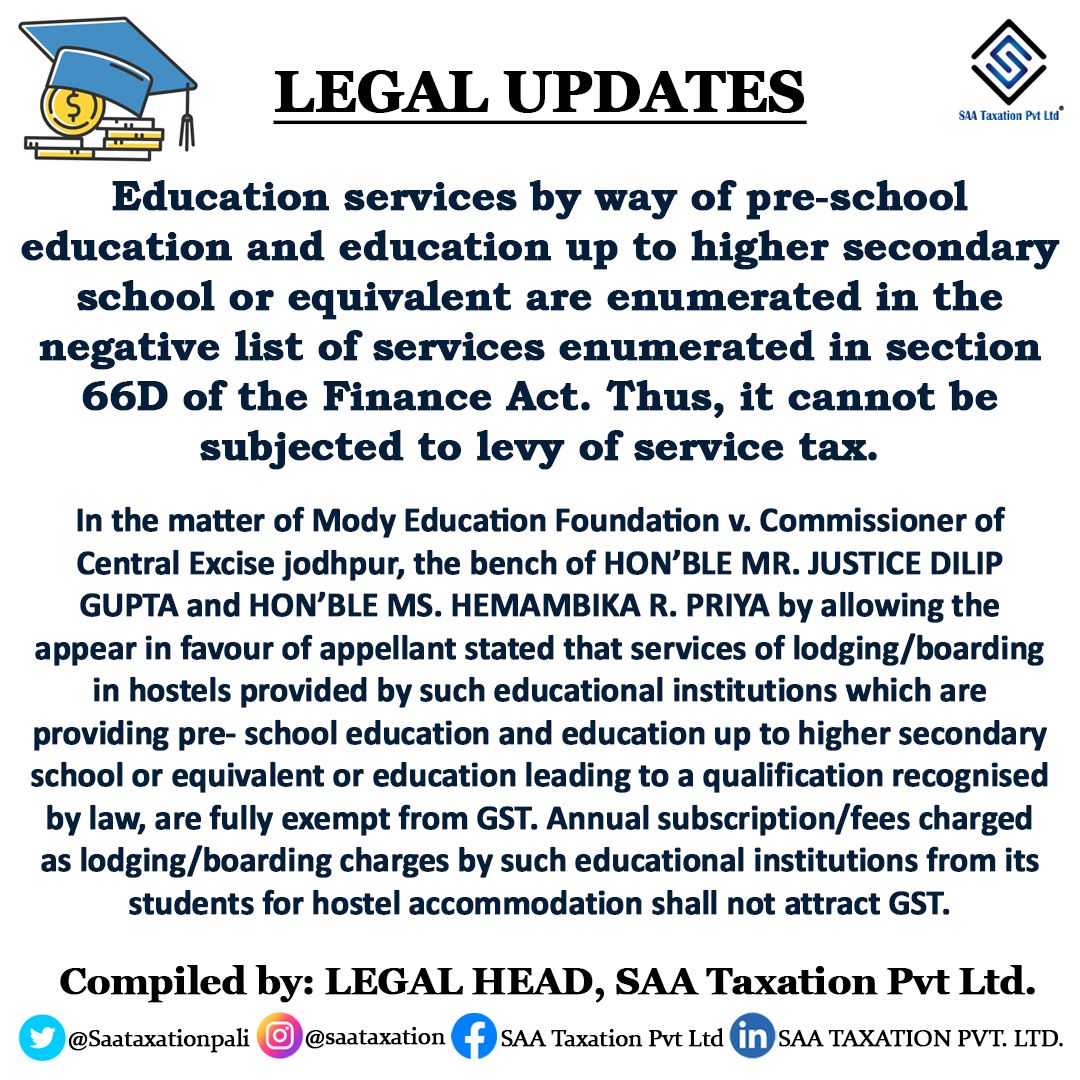 Saataxationpali's tweet photo. ✒️Order Dated 15/05/2023
Tax-free education, no strings attached! Stay connected for regular updates✅
#EducationExemption #NoServiceTax #LearnTaxFree #saataxation #Justice #Succession https://t.co/pYZtB1XIiX