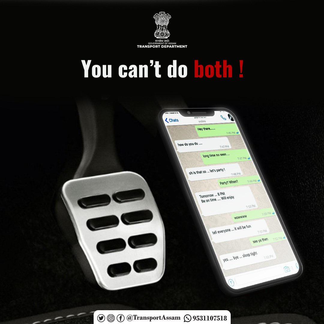 TransportAssam's tweet photo. Screen blinds you to what's ahead
Please, do not use mobile phone while driving.
#DontUsePhone #SadakSurakshaJeevanRaksha #TransportDepartment #TransportAssam https://t.co/qvNtTOirkr