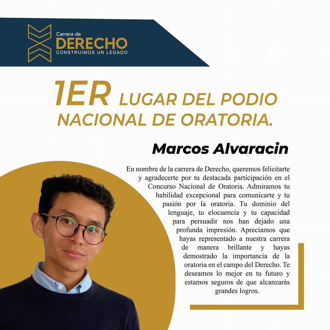 _derecho_unach's tweet photo. Felicitamos a nuestro querido Alumno Marcos Alvaracin por obtener el 1er Lugar en el Concurso Nacional de Oratoria con la temática “DERECHOS HUMANOS SITUACIÓN ACTUAL Y SUS LÍMITES” #OrgulloDerecho #SomosUnach #ConstruimosUnLegado https://t.co/dDVO18VhSC