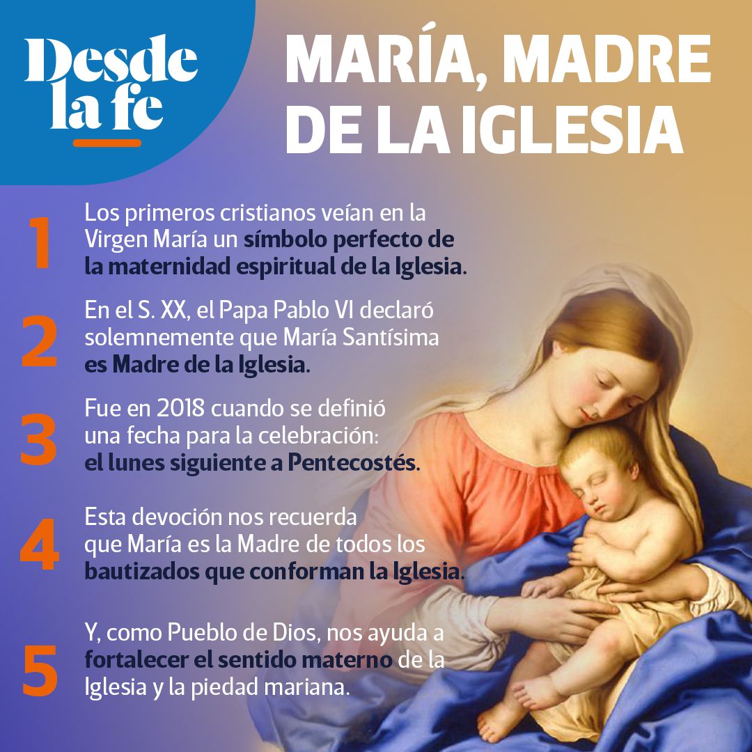 DesdeLaFeMx's tweet photo. Este 29 de mayo, la Iglesia celebra la memoria de la Santísima #VirgenMaría, Madre de la Iglesia, cuya fecha fue establecida el lunes siguiente a Pentecostés. 😇 Aquí te explicamos el porqué. 👉 https://t.co/dBvCsZpOv7 https://t.co/GO1d4bhLaT