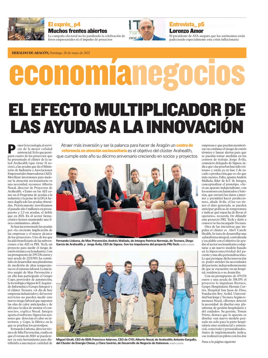 Signos IoT (@iotsignos) on Twitter photo Aparecemos en <a href="/heraldoes/">Heraldo de Aragón</a>, tras una entrevista en la que se analiza la importancia de las ayudas para la digitalización y que esta se implante en el sector salud.
#salud #ceo #noticias #Subvenciones #startup #startupzaragoza #empresasaragon #ministeriodeindustria #digitalizacion Aparecemos en <a href="/heraldoes/">Heraldo de Aragón</a>, tras una entrevista en la que se analiza la importancia de las ayudas para la digitalización y que esta se implante en el sector salud.
#salud #ceo #noticias #Subvenciones #startup #startupzaragoza #empresasaragon #ministeriodeindustria #digitalizacion