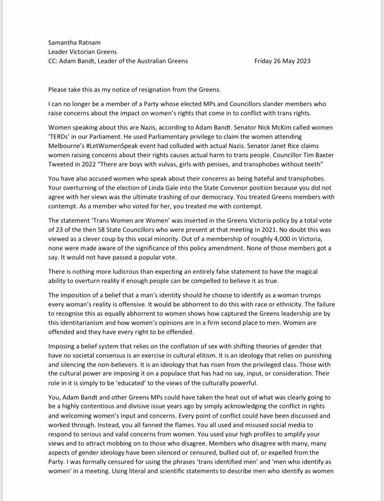 LaLaLaScala's tweet image. Last Friday, after 17 years membership I resigned from the Victorian Greens. Reasons are in my letter. No acknowledgment from @AdamBandt or @SamanthaRatnam, unsurprisingly, the veritable ostriches with their heads in the sand over the loss and disengagement of members.