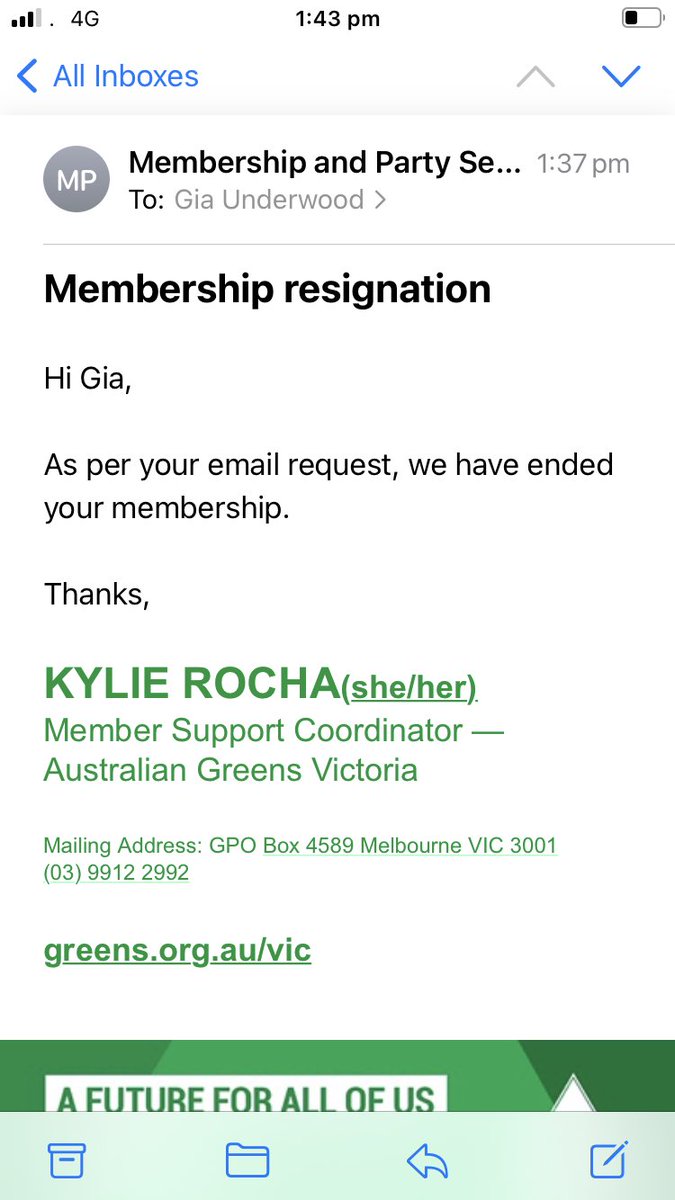 LaLaLaScala's tweet image. Last Friday, after 17 years membership I resigned from the Victorian Greens. Reasons are in my letter. No acknowledgment from @AdamBandt or @SamanthaRatnam, unsurprisingly, the veritable ostriches with their heads in the sand over the loss and disengagement of members.