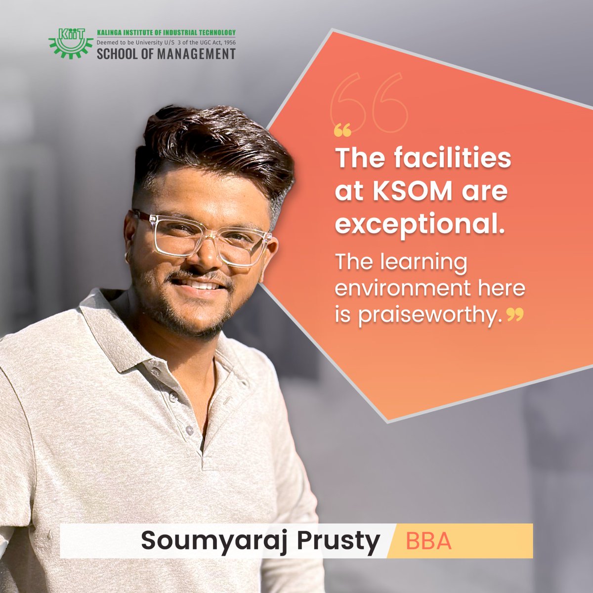 KSOM has stretched me to reach my full potential through its learning process, says Soumyaraj Prusty, our BBA student, sharing his experience at KSOM.

#ksombbsr #testimonial #BBA #lifeatksom #Bhubaneswar #opportunities #kiit #bschool