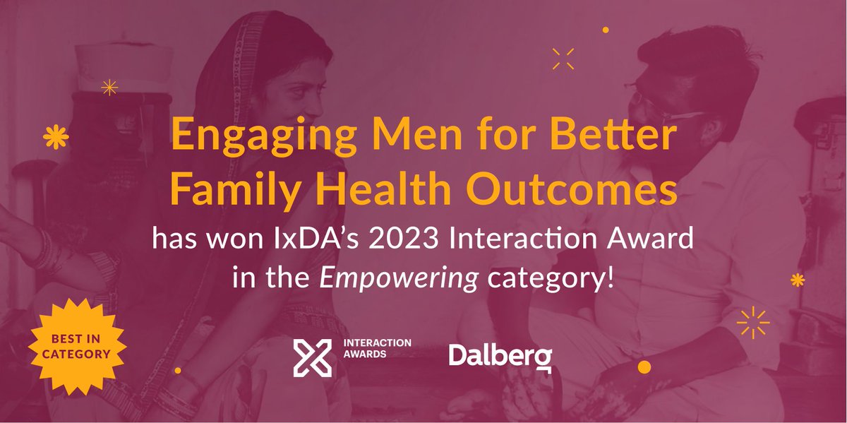 DalbergTweet's tweet photo. Dalberg is proud to share that our project, 'Engaging Men in Family Planning and Nutrition for Better Health Outcomes' (https://t.co/4InOcA9sn9) has won the @IxDAwards 2023 Interaction Award in the ‘Empowering’ category! https://t.co/J3QiEnZapU

#HumanCenteredDesign https://t.co/KwKMs6MA6g
