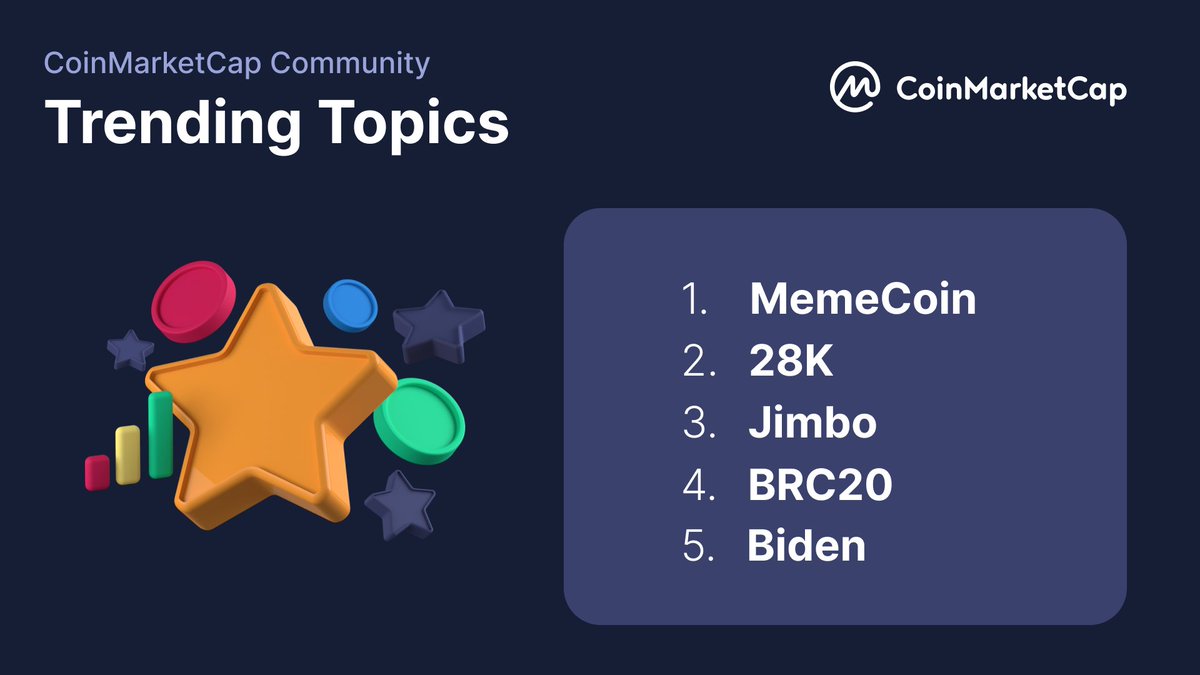 CoinMarketCap's tweet photo. Are you still into #MemeCoin &amp; #BRC20? 
Or are you busy watching #Bitcoin go for #28K? 

👉 See what other trendy crypto users are talking about on #CMCCommunity today: https://t.co/vHI1wrzF17 https://t.co/JbswQNAuyo