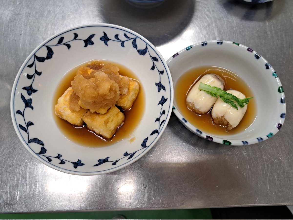 今日の実習(基礎)
揚出し玉子、鯛で大根を巻いた煮物
