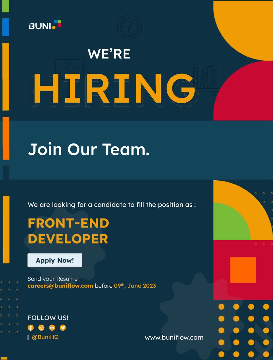 📢 Attention Front-End Developers with React.js, Next.js, and DevOps expertise! 🌟

✉️ Apply now to join our innovative team and be a part of the Buniflow Team. 🌟✨ 

#FrontEndDeveloper #Nocode #ikokazi #ikokazike  #Buniflow  @ikokaziKE @IkoKaziKenya @jobsearchke @CampusBizKE
