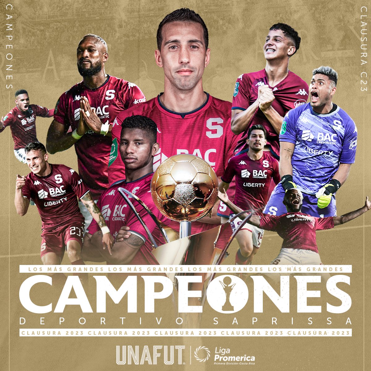 ¡Bicampeones! 3️⃣8️⃣🏆
La UNAFUT felicita al Deportivo Saprissa por coronarse campeón del Torneo Clausura 2023 🟣⚪️

#UNAFUT #LigaPromerica