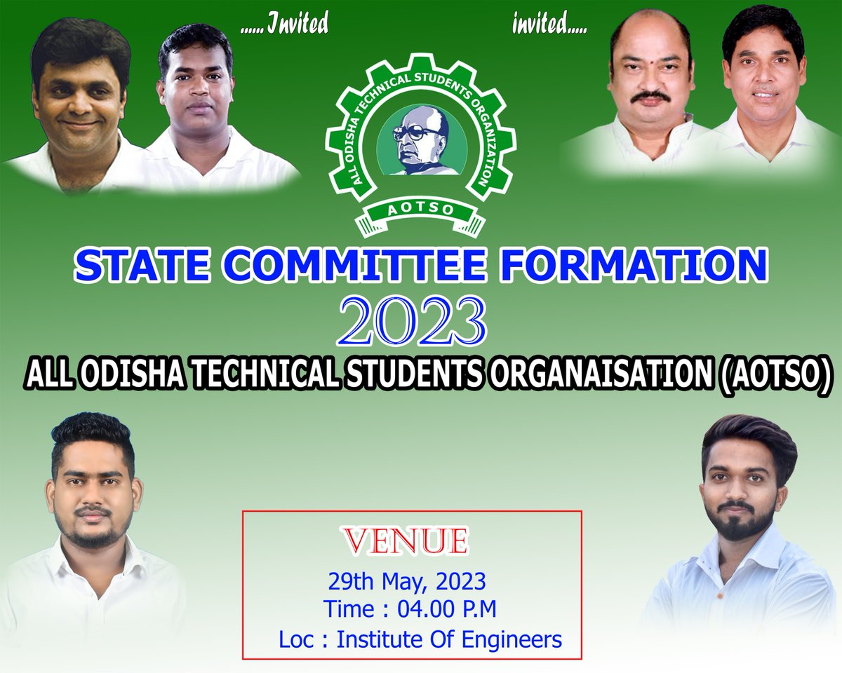 AllOdisha's tweet photo. Come on Join With Us ........
STATE COMMITTEE FORMATION-2023
INSTITUTE OF ENGINEERS, Unit-IV, BBSR
MAY 29TH , 4.00 PM
#AOTSO
#FORMATION
#2023 https://t.co/kSrtStHJG0