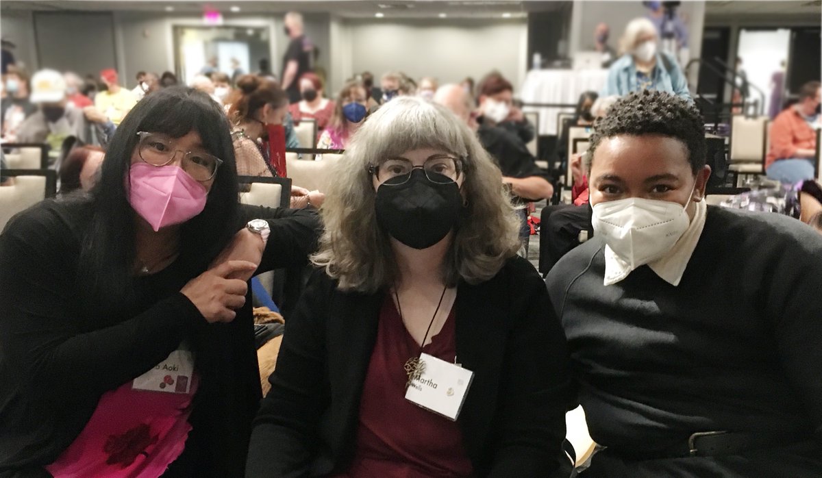 So lucky to have these stunning, genre-shaping authors at WisCon this year. @OtherwiseAward winner Ryka Aoki @ryka_aoki, Guest of Honor Martha Wells @marthawells1, and Guest of Honor AND @OtherwiseAward winner Rivers Solomon @cyborgyndroid.