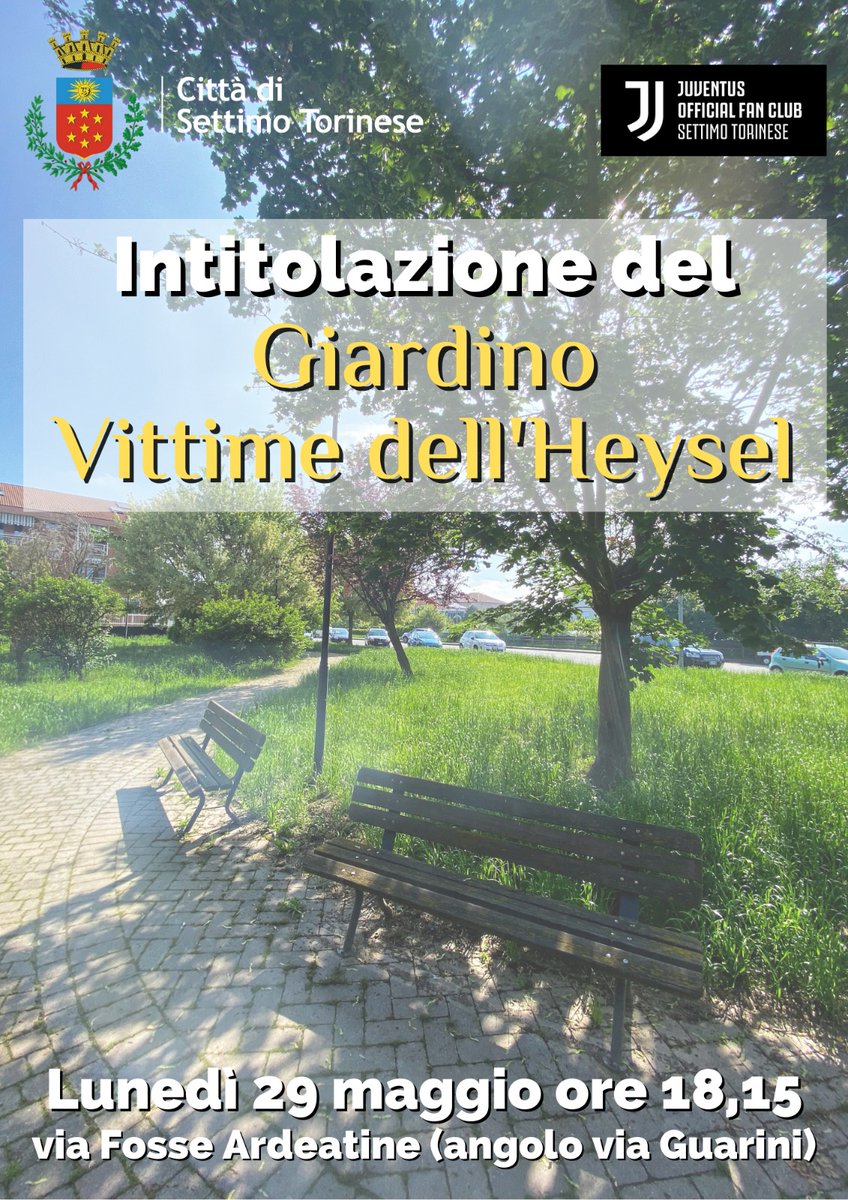 LRivoira's tweet photo. Per non dimenticare le #vittimedellheysel oggi alle 18:15 inaugurazione del giardino Vittime dell'Heysel a Settimo Torinese. 
#Inmemoriam 29.5.85 
#39angeli https://t.co/Wo0w1FXMmu