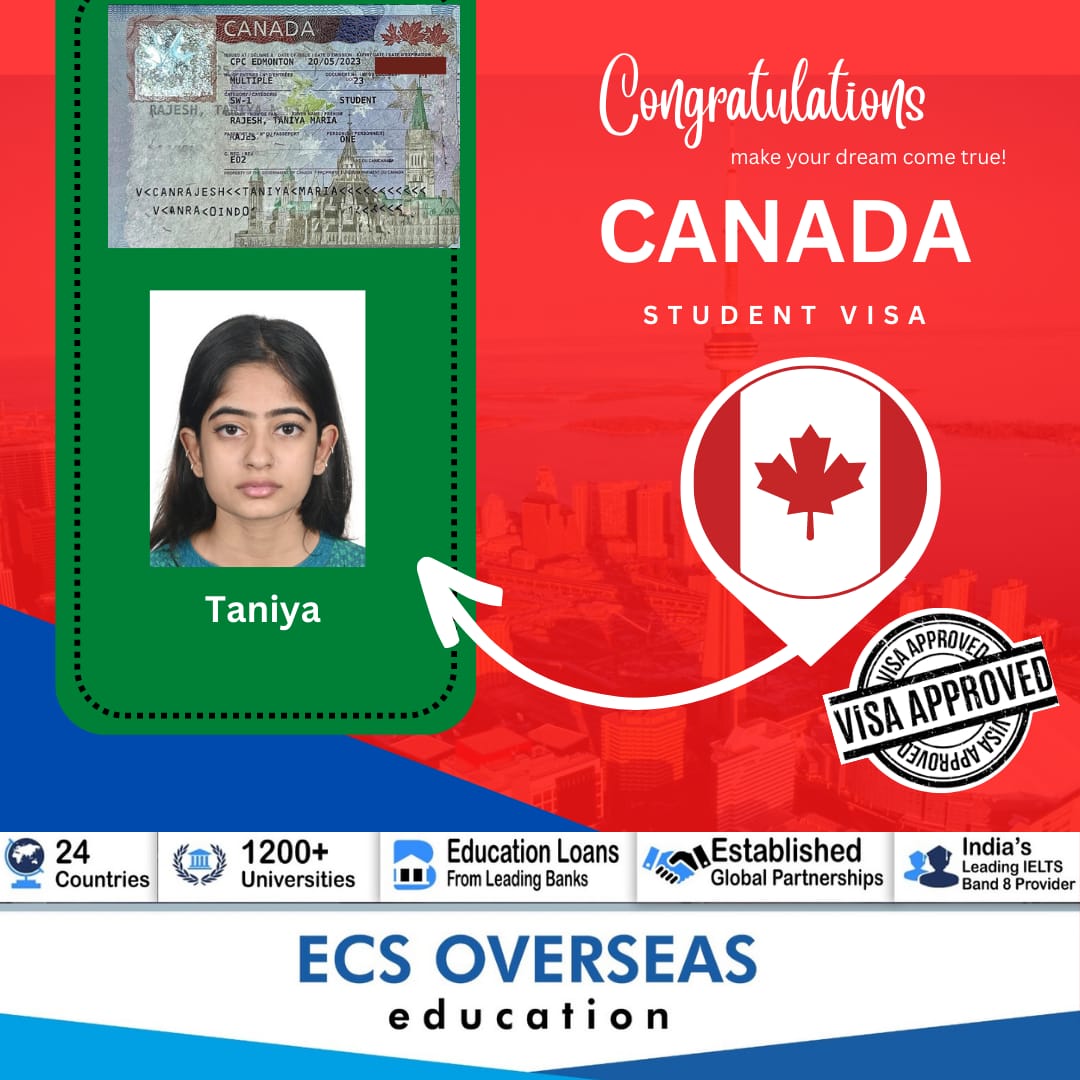 Congratulations to our student TANIYA  for successful CANADA student visa approval for SEP 23 intake for his PG Studies in CANADA.#overseaseducation #canada #studyabroadcanada #ecsoverseaseducation