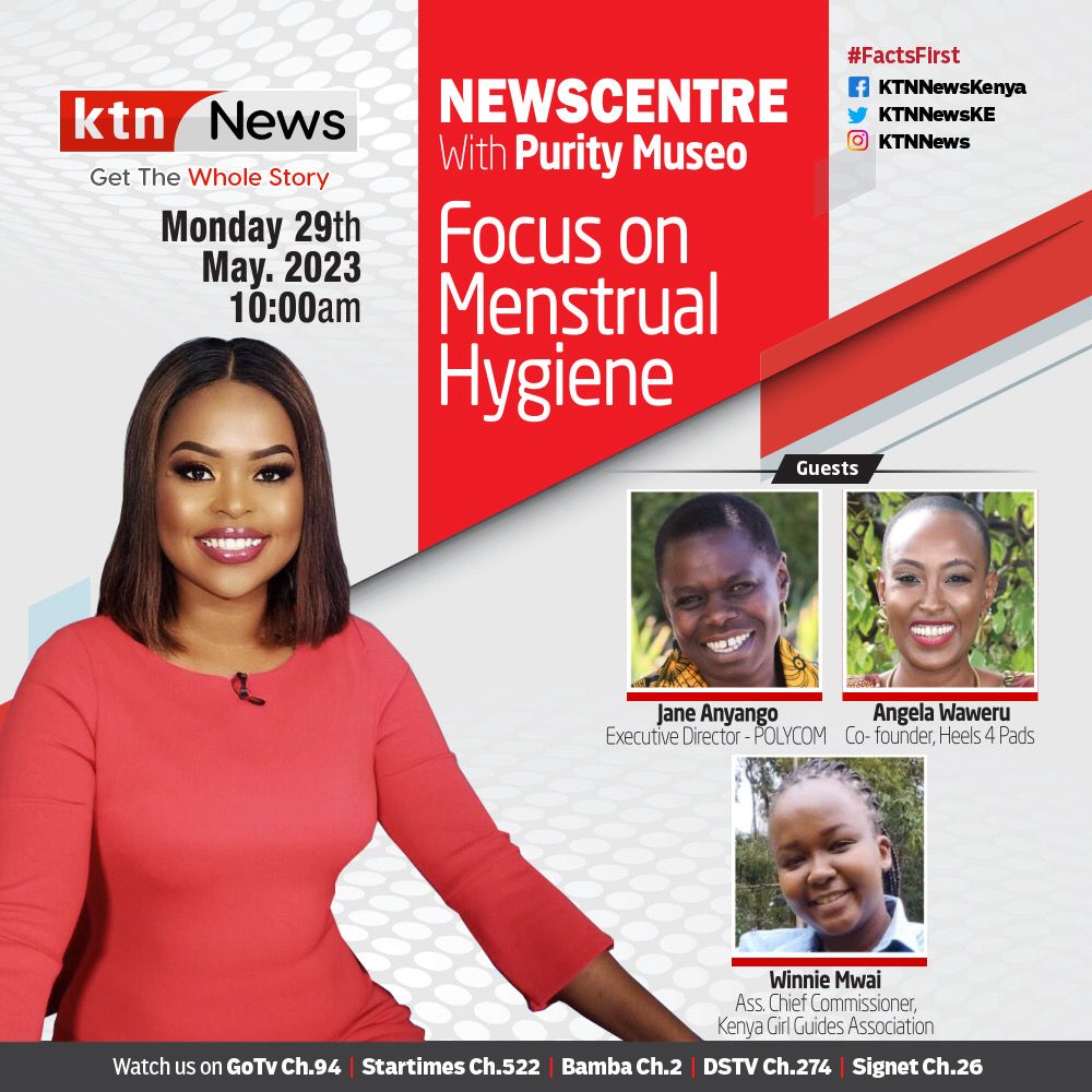 I will be LIVE on @KTNNewsKE from 10 am EAT representing @sisterspeaks254- #Heels4Pads as we reflect on #MenstrualHygieneDay, the importance of normalising Menstruation to end period taboo & stigma while working to mitigate the challenges girls & women face due to period poverty.