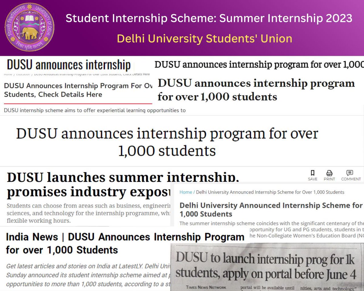 News Coverage of the Student Internship Scheme :Summer Internship 2023 by DUSU