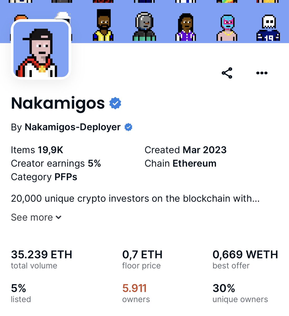 The <a href="/Nakamigos/">Nakamigos</a> are flying again, back up to 0.7 $ETH, maybe this time we will break 1 $ETH

What a ride from 0.09 to 0.9 $ETH back to 0.2 $ETH and now at 0.7 $ETH

Just kept my bags and never lost the feeling that <a href="/Nakamigos/">Nakamigos</a> might be different

<a href="/beeple/">beeple</a> is a mystery to me