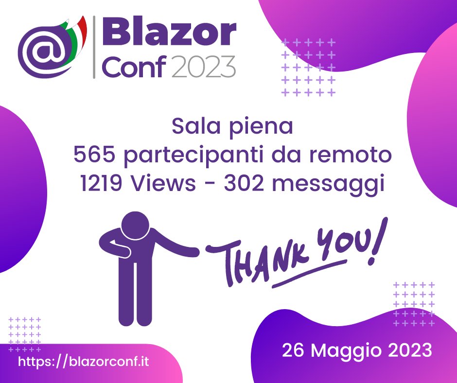 blazordevita's tweet image. Un grazie di cuore a tutti i partecipanti alla #BlazorConf2023 per averci ripagato di tutto il lavoro fatto in questi mesi. E&apos; stata un giornata incredibile, difficile da raccontare, che resterà per sempre nella nostra memoria. #Blazor #wasm #webassembly #dotnet #aspnet