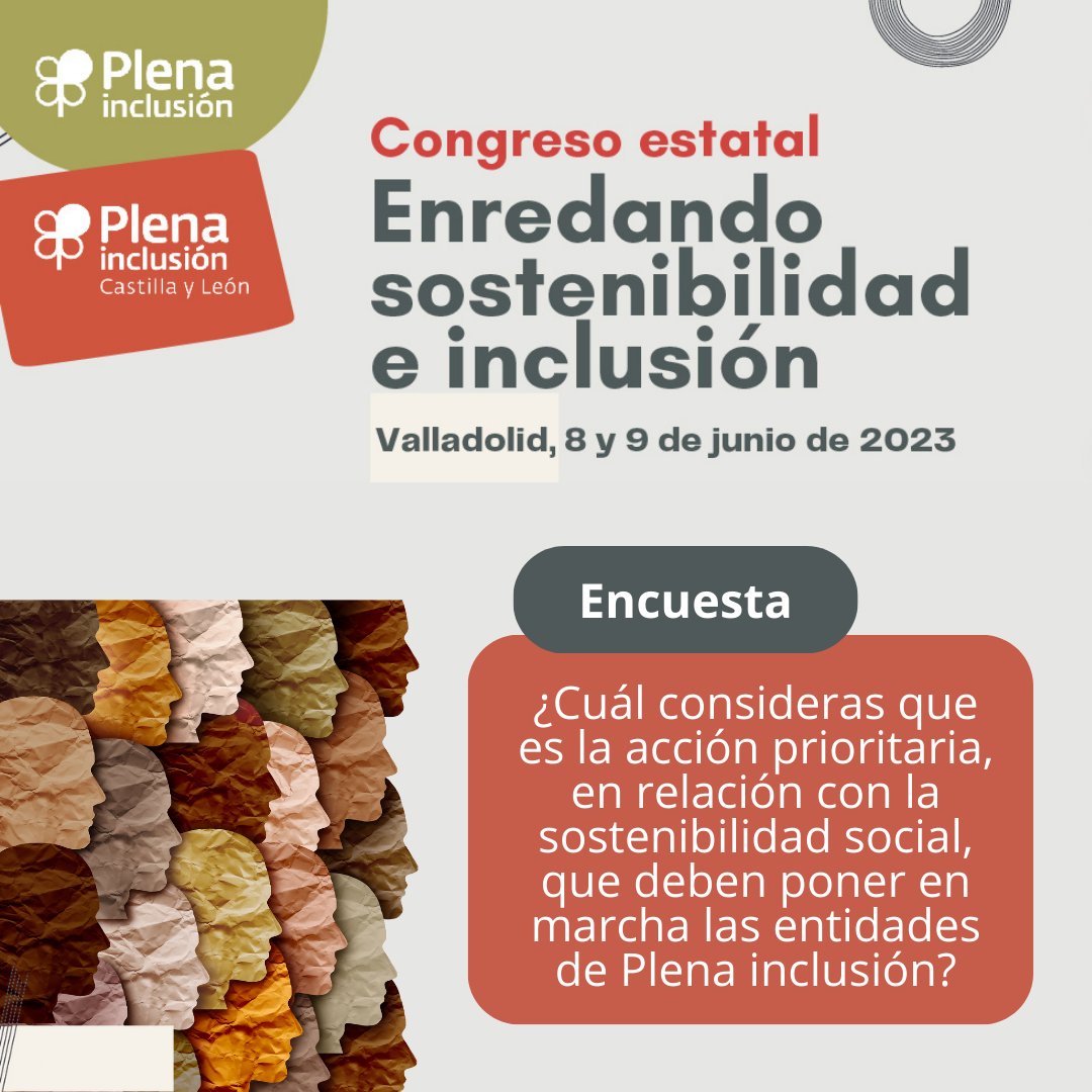 🧶 Para el Congreso #PlenaSostenibilidad, queremos preparar un decálogo de acciones que deben poner en marcha las entidades de Plena inclusión

¿Qué acción consideras que es la prioritaria en relación con la sostenibilidad social? 🖐️

⬇️Participa
plenainclusion.org/l/congreso-sos…