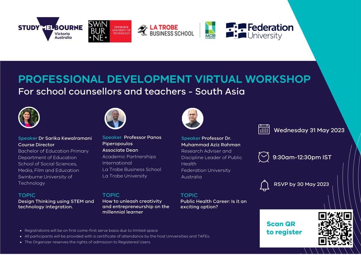 I am looking forward to discussing #career opportunities in #publichealth and interacting with participants from #southasia. Thanks to @studymelbourne for extending the invitation to @FedUniAustralia #FedUni @_PHAA_ @CAPHIA1