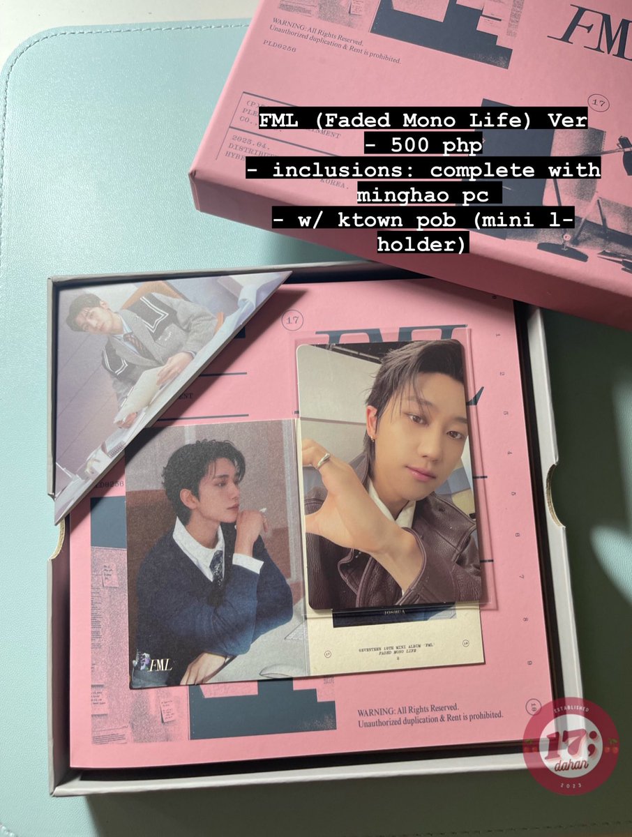 seventindahan's tweet photo. 🍒 #SVTindas — WTS LFB SVT PH

- FML Unsealed Albums with Inclusions
- prices are indicated in the pic
- can choose (1) KTOWN POB mini L-holder
- prices are all in + lsf 
- mop: gcash / bank transfer
- mod: direct j&amp;t 

t. seventeen onhand album the8 seungkwan scoups https://t.co/9Nqb8B615y